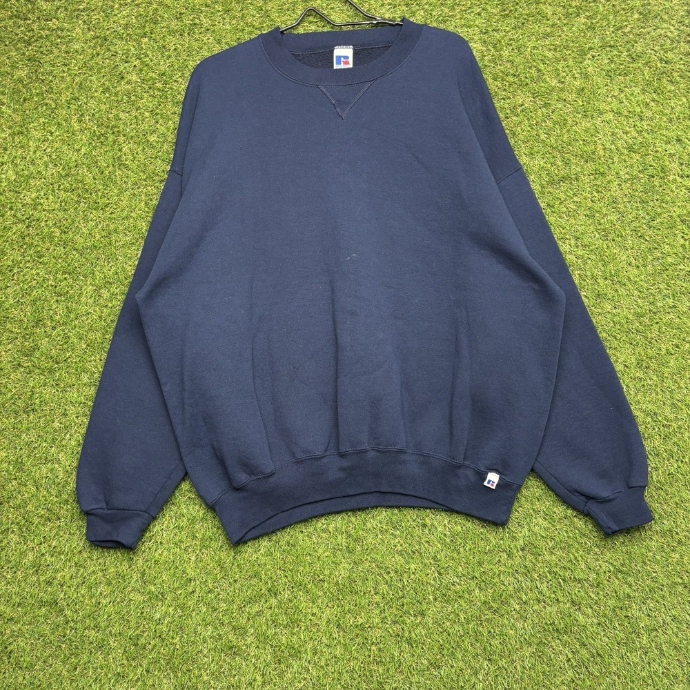 Vintage Russell Athletic Sweatshirt Mens 2XL Blue 90s USA Crewneck Blank y2k